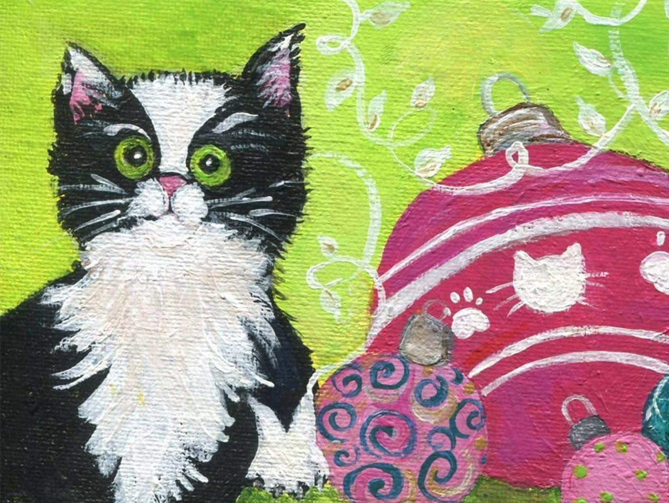 Silly Cat and Christmas Ball Diamond Painting