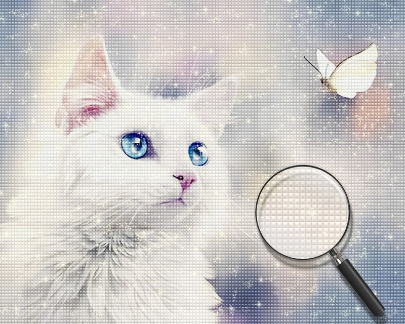 White Cat and White Butterfly 5D DIY Diamond Painting Kits