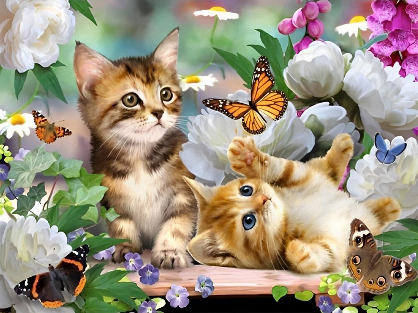Kittens Playing with Butterflies Diamond Painting