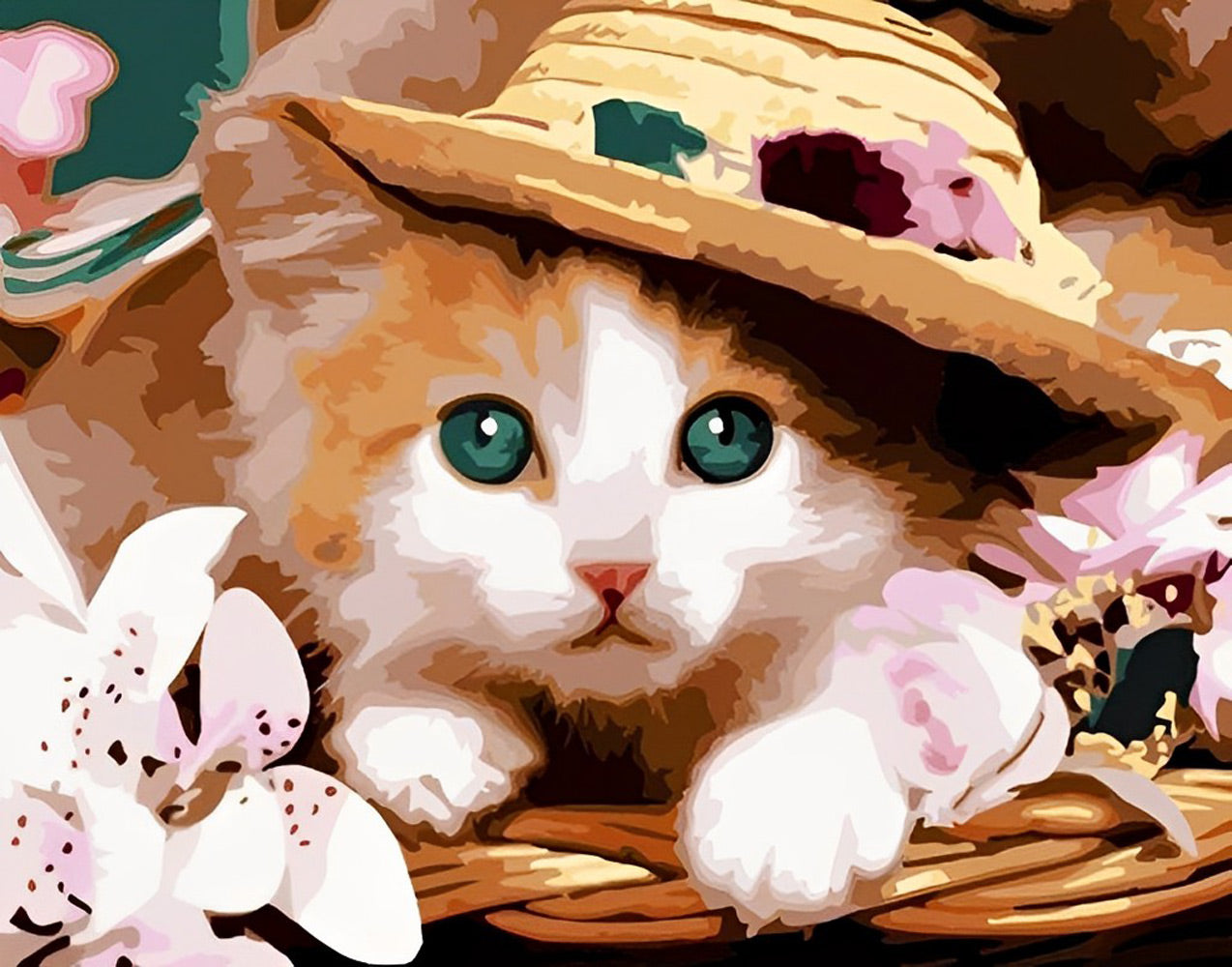 Cat in Straw Hat Diamond Painting