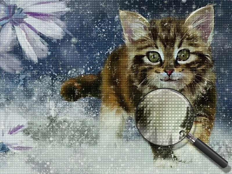 Cat on Ice and Snow Diamond Painting