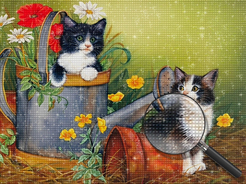 Cats and Watering Pot Diamond Painting