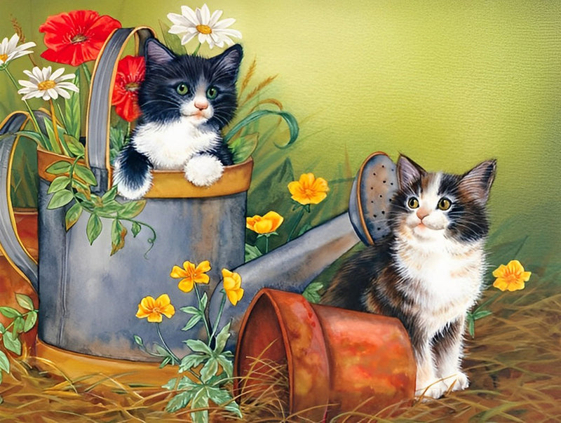 Cats and Watering Pot Diamond Painting