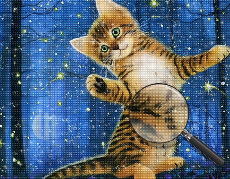 Cat and Fireflies in the Forest 5D DIY Diamond Painting Kits