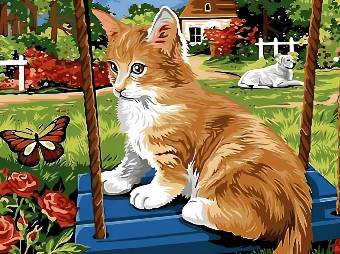 Little Orange Cat on the Swing Diamond Painting