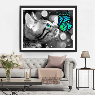 American Shorthair and Blue Butterfly Diamond Painting