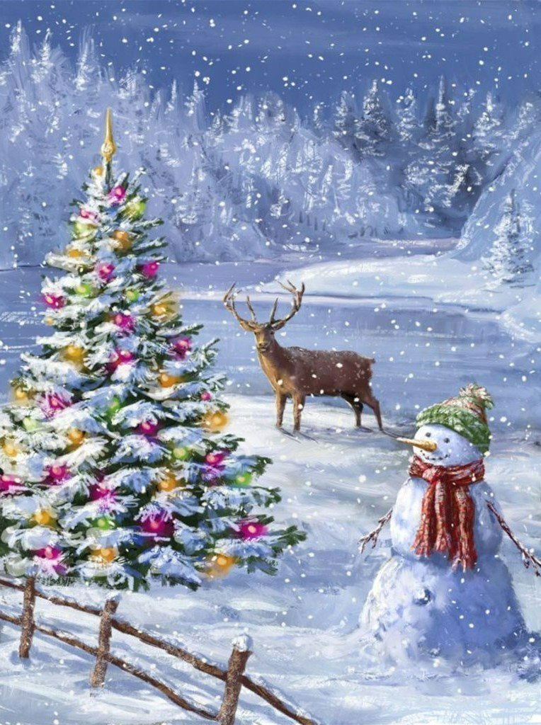 Christmas Tree and Reindeer Diamond Painting