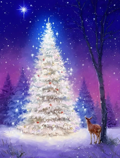 White Christmas Tree and Little Deer 5D DIY Diamond Painting Kits