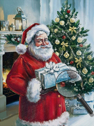 Santa Claus with a blue present Diamond Painting