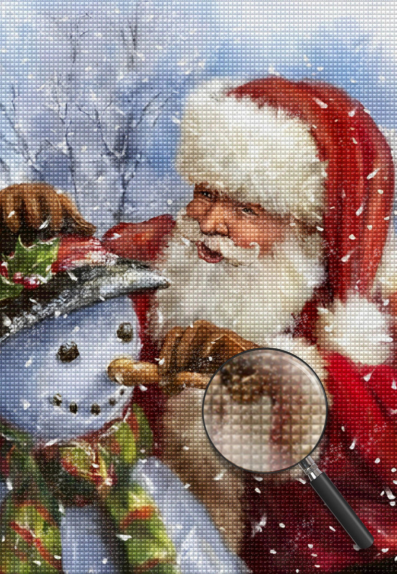 Santa Claus giving a snowman a nose Diamond Painting