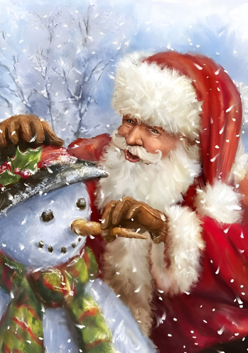 Santa Claus giving a snowman a nose Diamond Painting