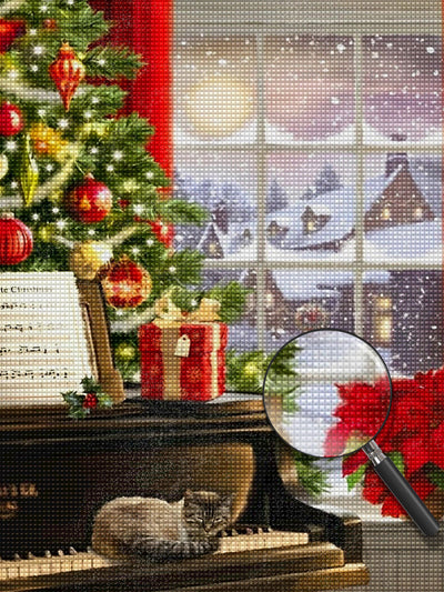 Christmas piano and Kitten Diamond Painting