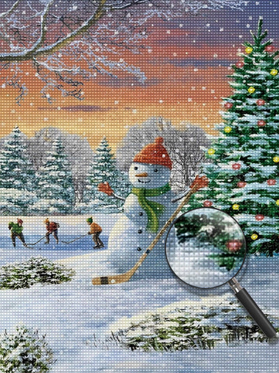 Snowman Playing Hockey Diamond Painting