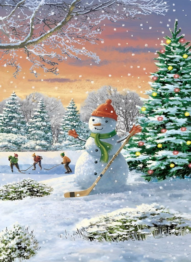 Snowman Playing Hockey Diamond Painting