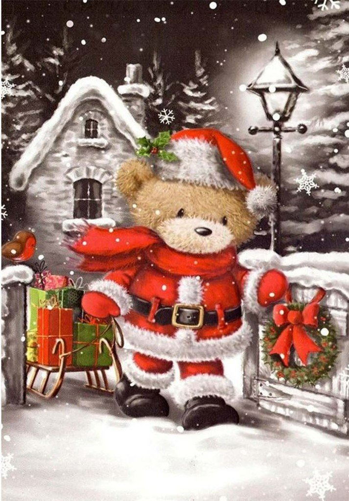 Cute Christmas Teddy Bear Diamond Painting