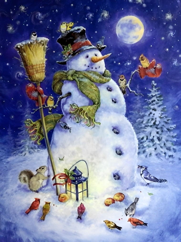 Snowman under the moonlight Diamond Painting