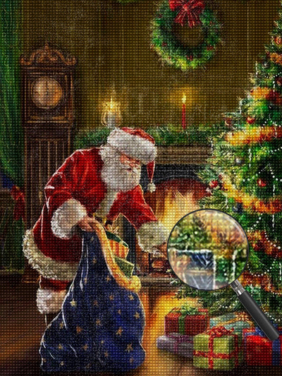 Santa at Tree Blue Sack  5D DIY Diamond Painting Kits