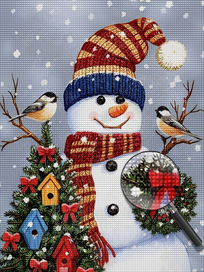 Christmas Snowman Street Bird Diamond Painting