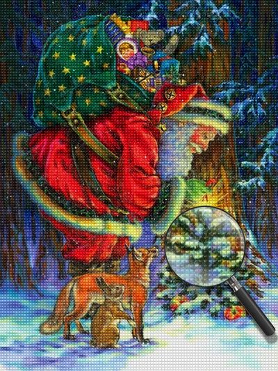 Santa Claus and forest animals carrying gifts Diamond Painting