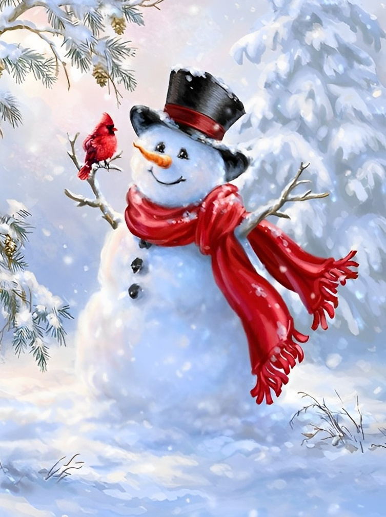 Snowman and Cardinal Diamond Painting