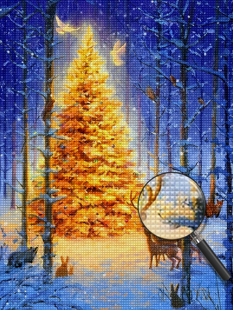 Forest golden Christmas tree Diamond Painting