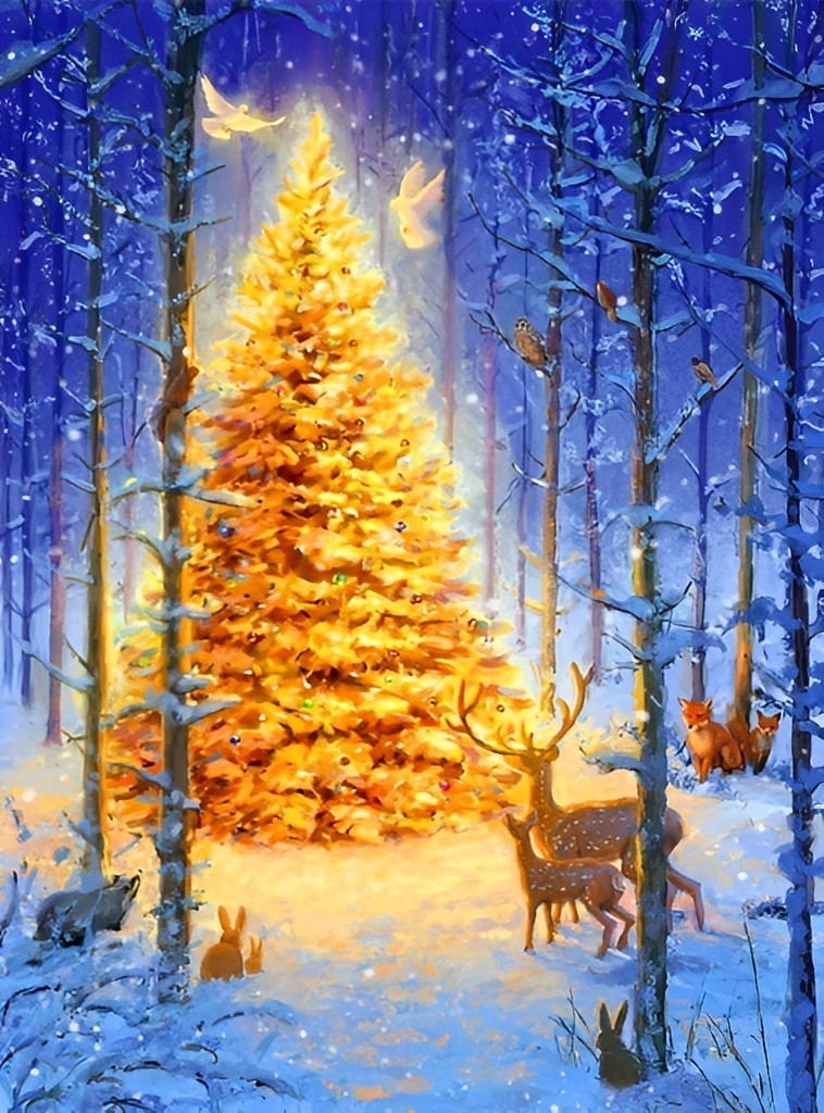 Forest golden Christmas tree Diamond Painting