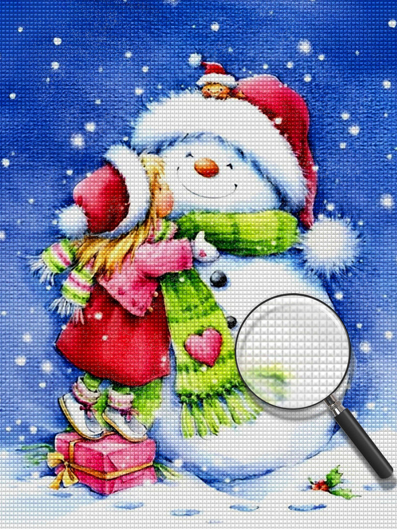 Snowman and girl Diamond Painting