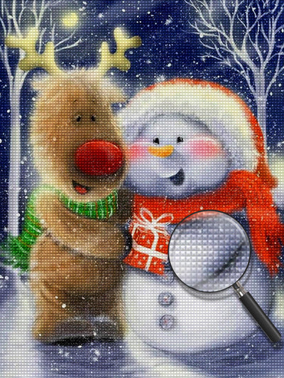 Cute cartoon snowman and Rudolph Diamond Painting