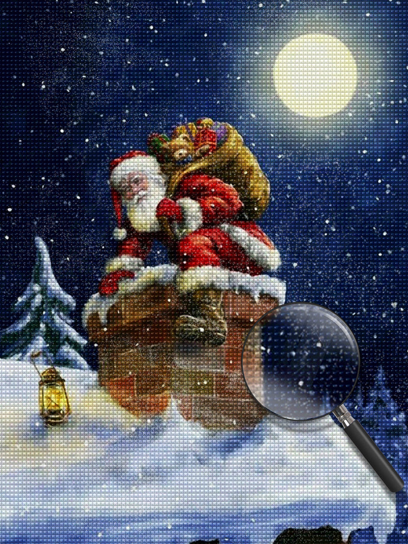 Santa Claus delivering gifts from the chimney Diamond Painting