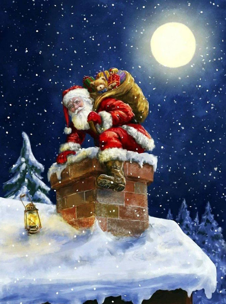Santa Claus delivering gifts from the chimney Diamond Painting