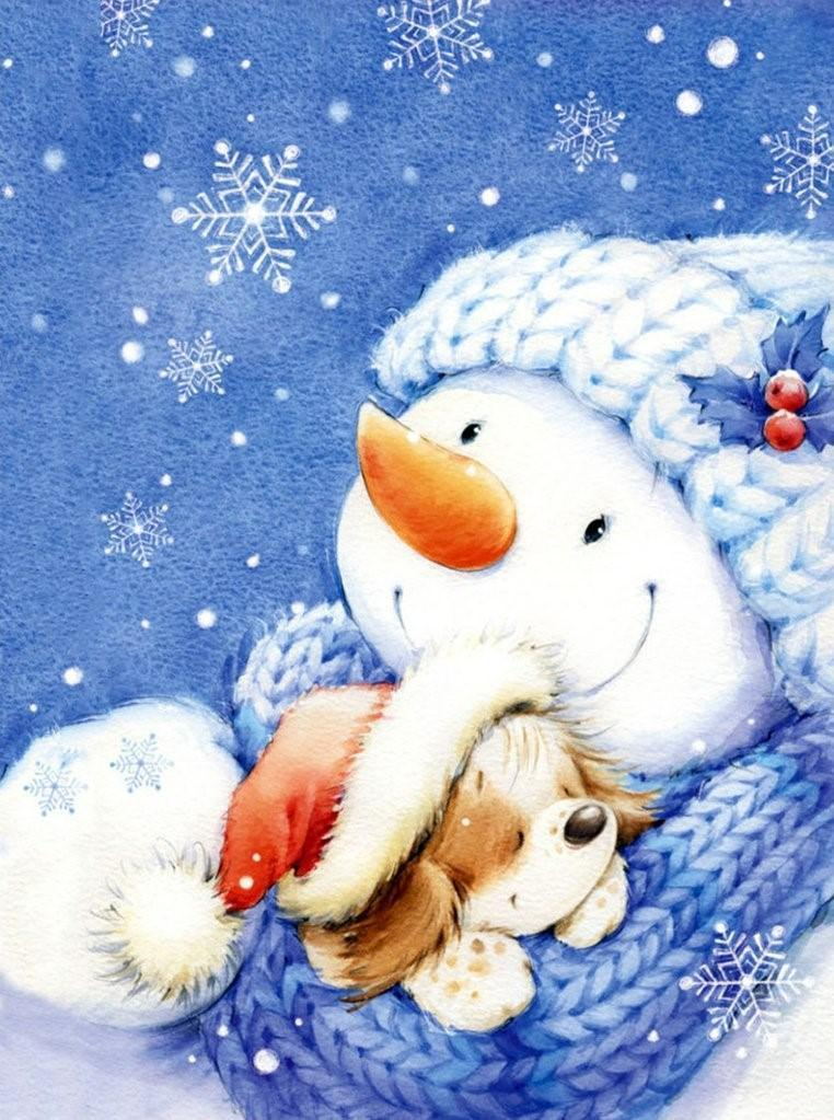 Snowman holding puppy Diamond Painting