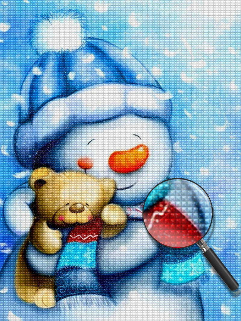 Snowman Holding a Bear Doll Diamond Painting