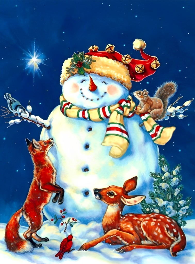 Happy snowmen and animals Diamond Painting