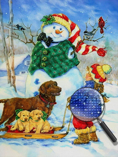 Snowman in green vest Diamond Painting