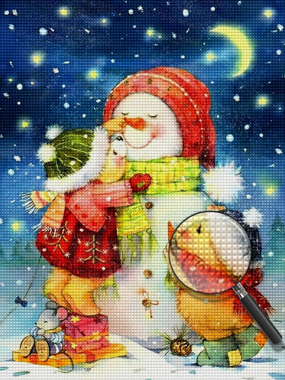 Snowman and Baby Bears Diamond Painting