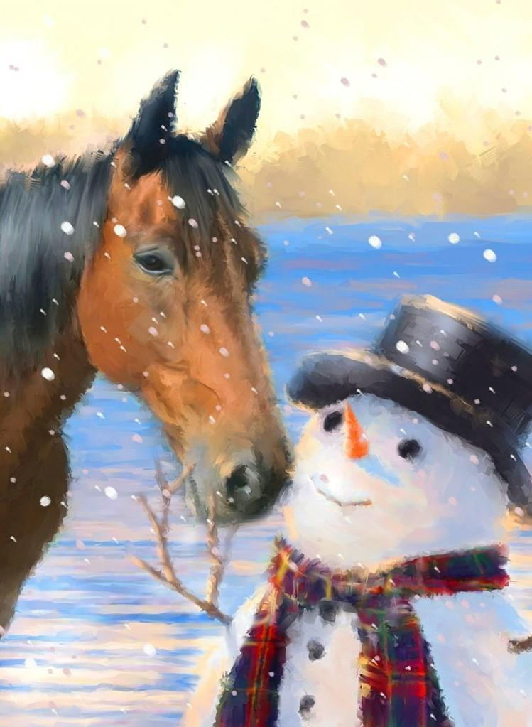 Horse and Snowman Diamond Painting