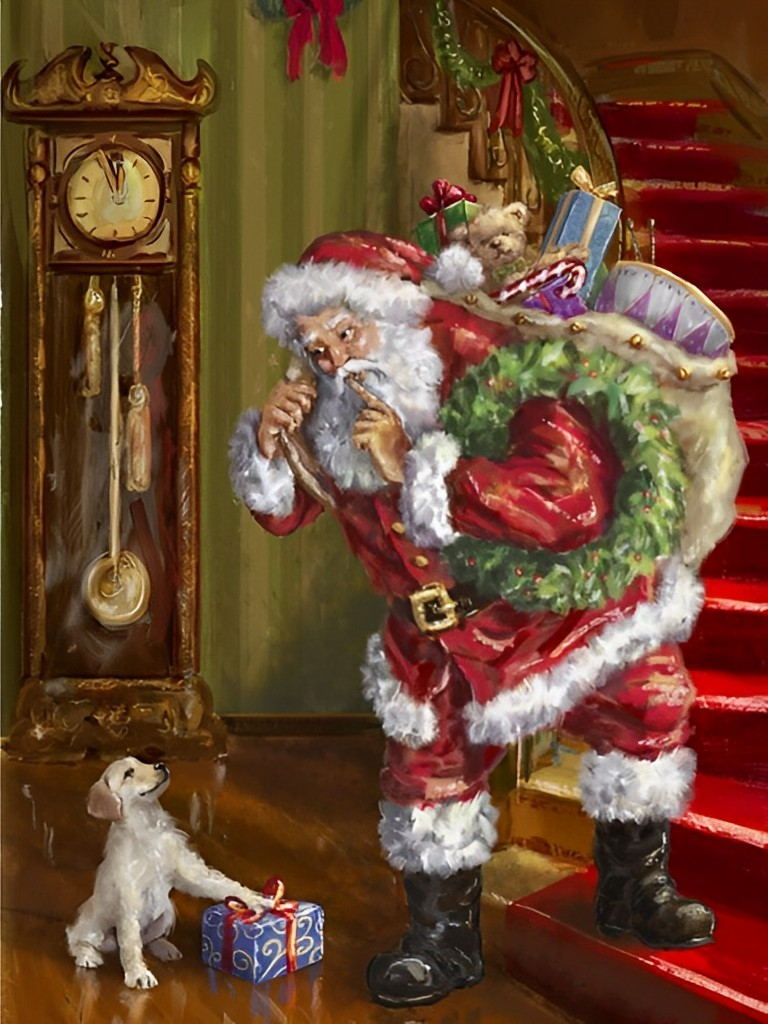 Santa Claus talking to a puppy Diamond Painting