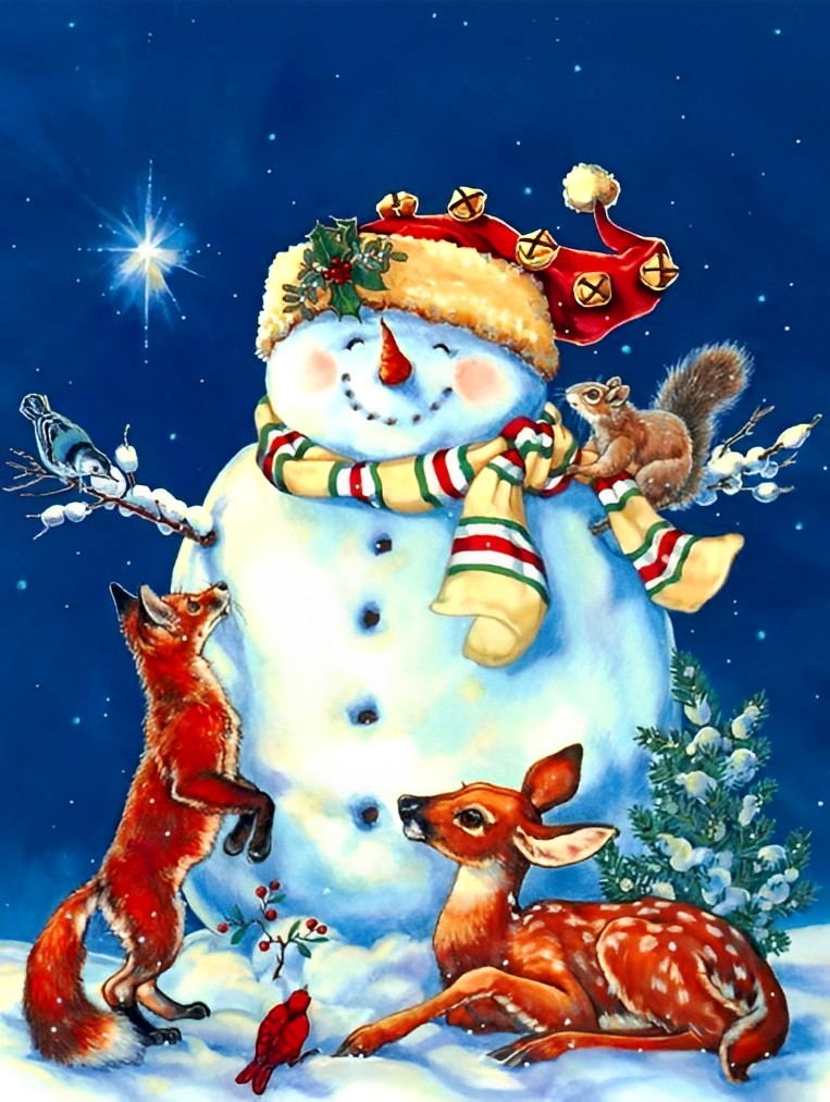 Beautiful snowmen and animals Diamond Painting