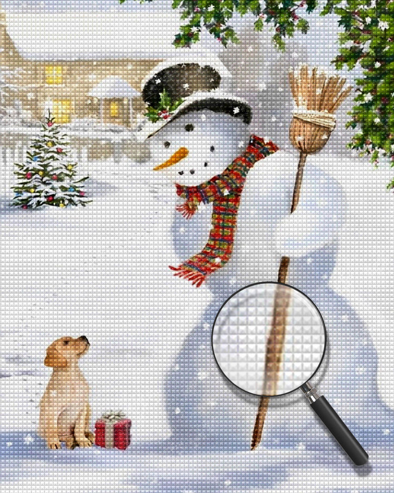 Tall snowman and puppy Diamond Painting