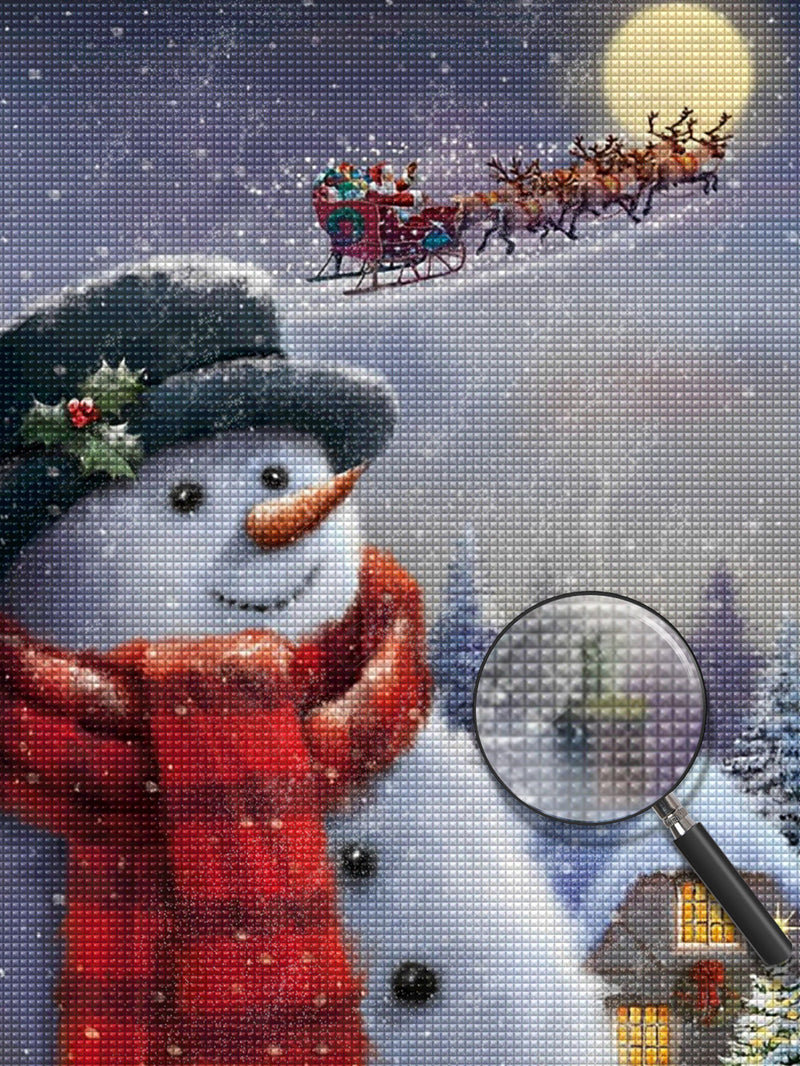 Snowman and Flying Santa Diamond Painting