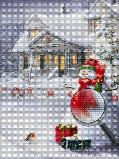 Snowman and White House Diamond Painting