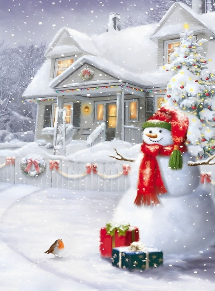 Snowman and White House Diamond Painting