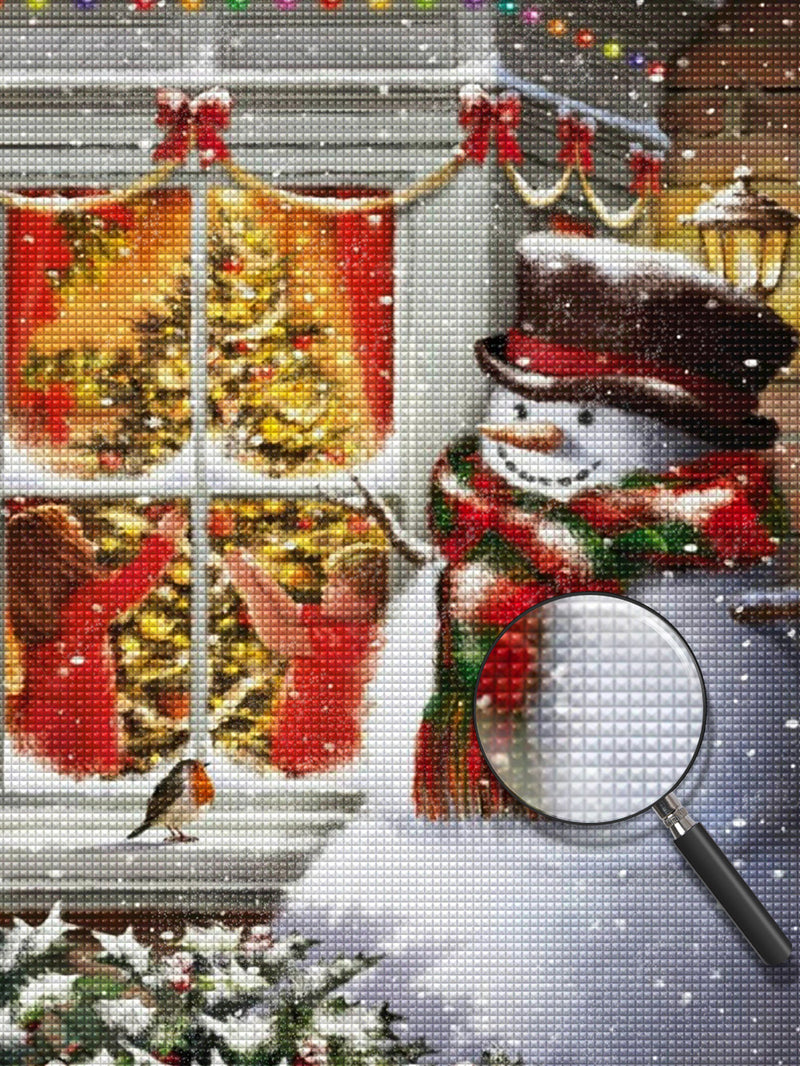 Snowman and Window Diamond Painting