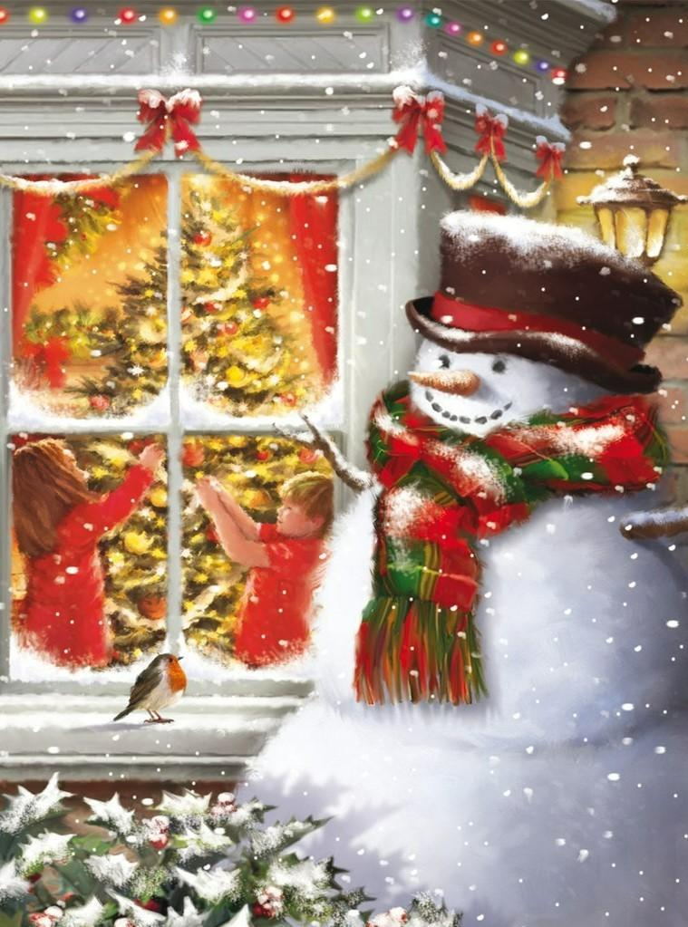 Snowman and Window Diamond Painting