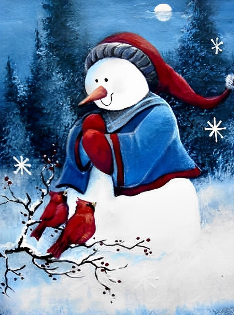 A snowman in a blue cape Diamond Painting