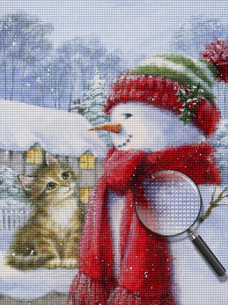 Cute kitten and snowman Diamond Painting