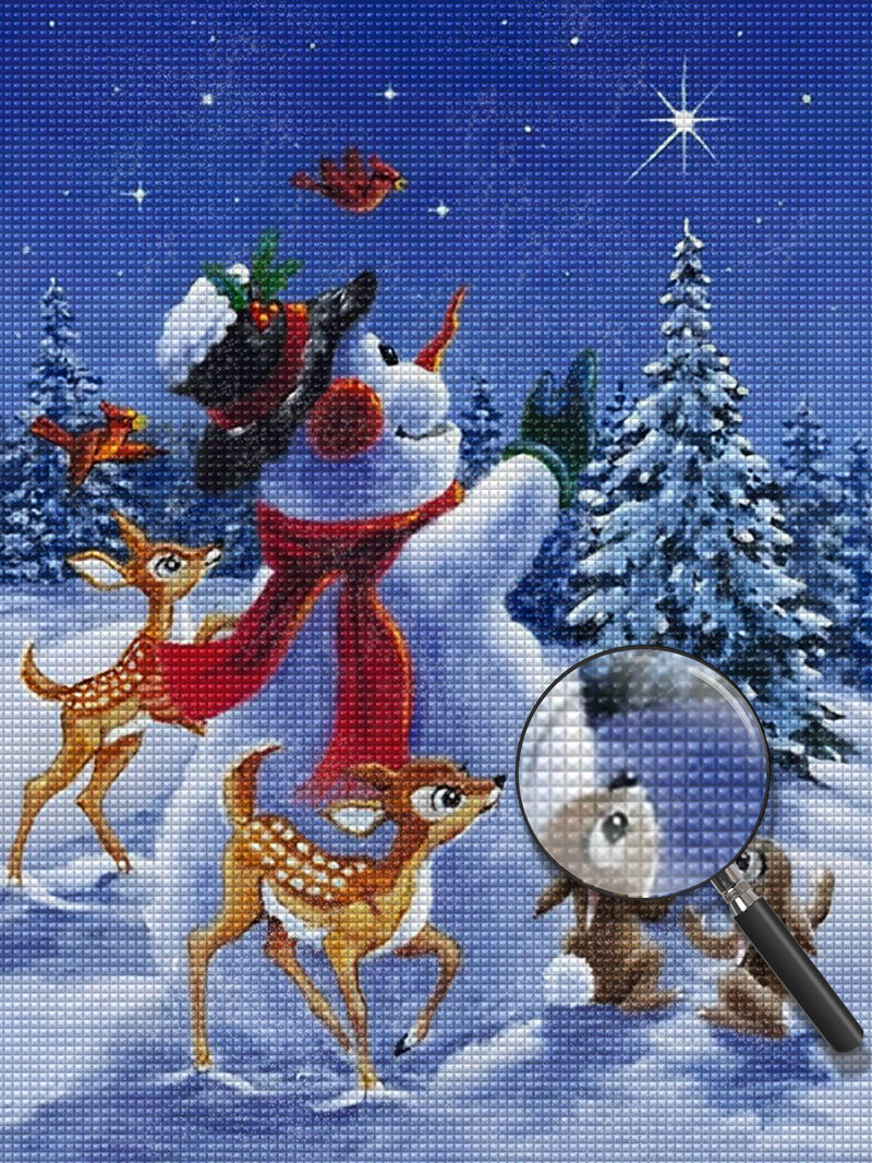 Snowman and small animals looking at the stars Diamond Painting