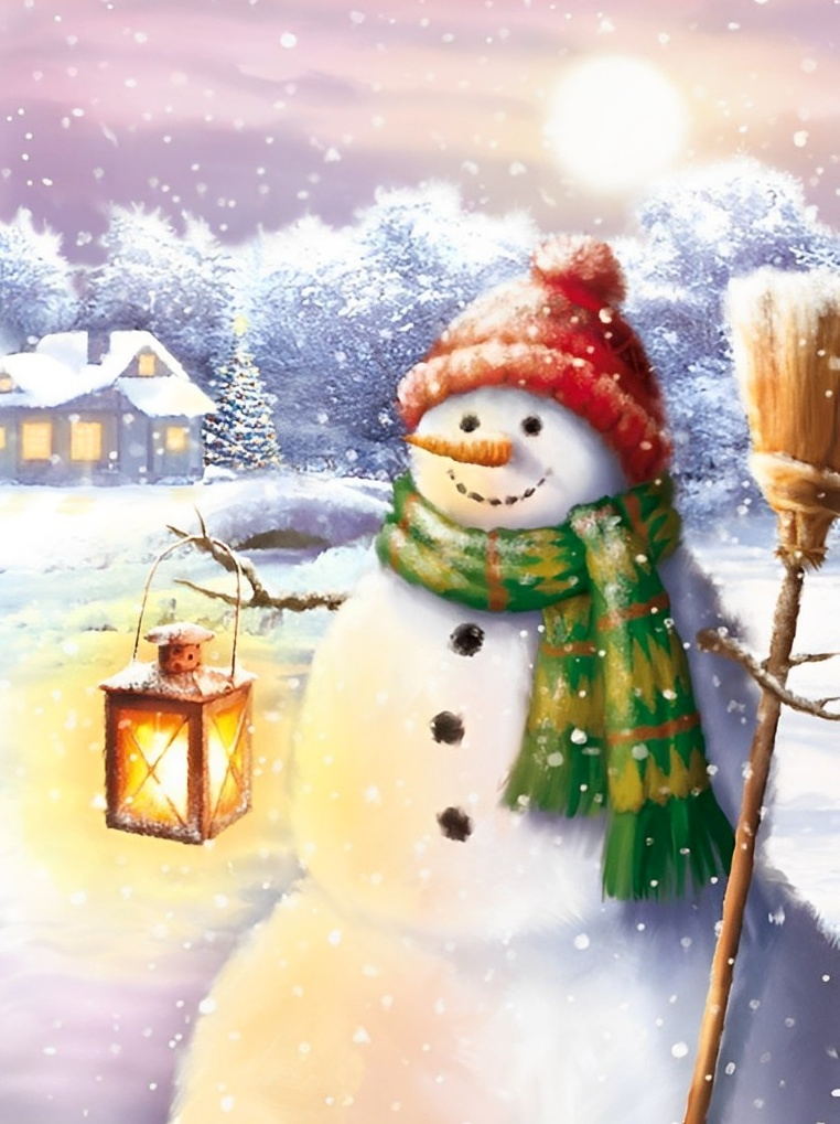 Snowman sweeping snow Diamond Painting