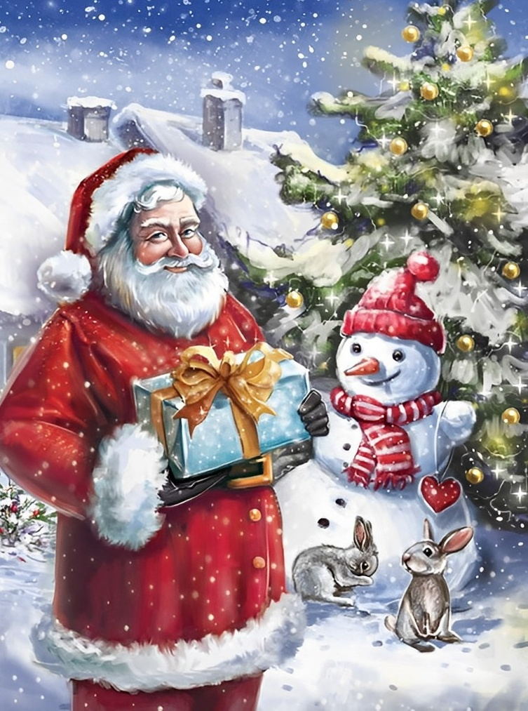 Rabbits and Santa Diamond Painting