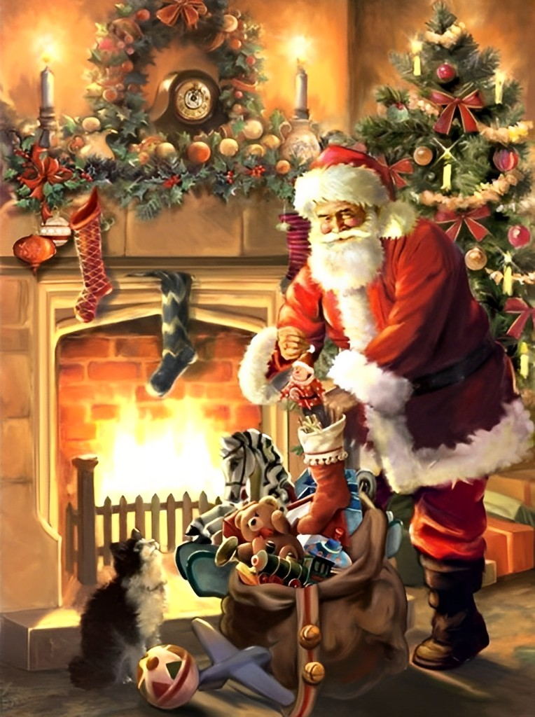 Santa Claus stuffing presents Diamond Painting